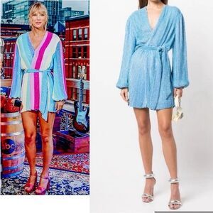 COPY - Retrofete Gabrielle Embellished Robe Mini Dress in Blue Rainbow, Size S …